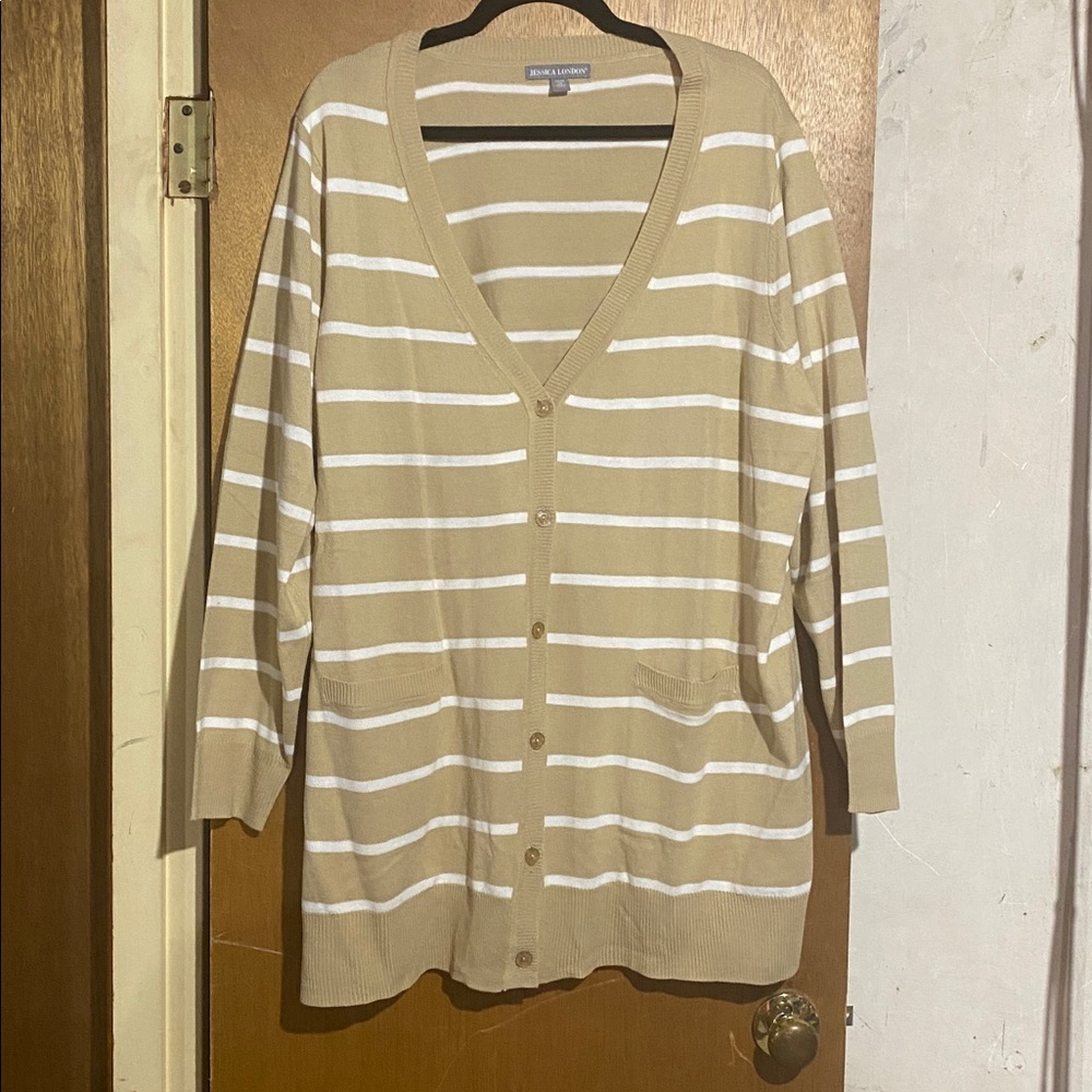 Jessica London Tan and White Knit Cardigan Women’s size 1X